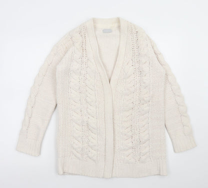 Matalan Girls White V-Neck Polyester Cardigan Jumper Size 12 Years Pullover