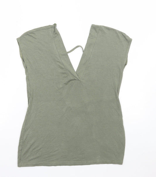 Boohoo Womens Green Polyester Basic Blouse Size 12 V-Neck