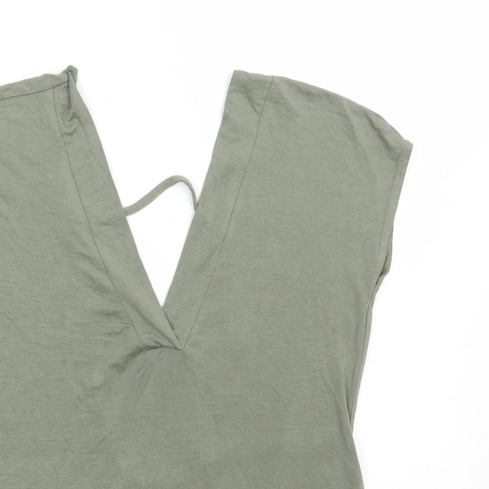 Boohoo Womens Green Polyester Basic Blouse Size 12 V-Neck