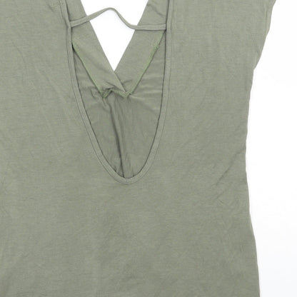 Boohoo Womens Green Polyester Basic Blouse Size 12 V-Neck