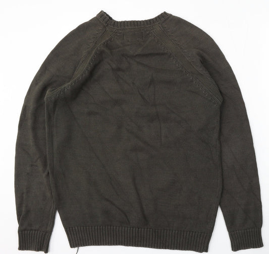 BHS Mens Green Round Neck Cotton Pullover Jumper Size S