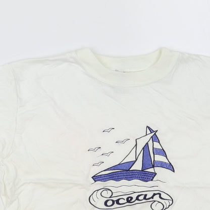 Creation Stummer Girls White Cotton Pullover T-Shirt Size 6 Years Crew Neck Pullover - Boat
