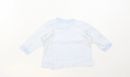 Marks and Spencer Baby Blue Striped Cotton Basic T-Shirt Size 3-6 Months Crew Neck Snap - Bear Print