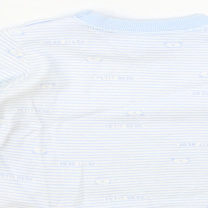 Marks and Spencer Baby Blue Striped Cotton Basic T-Shirt Size 3-6 Months Crew Neck Snap - Bear Print
