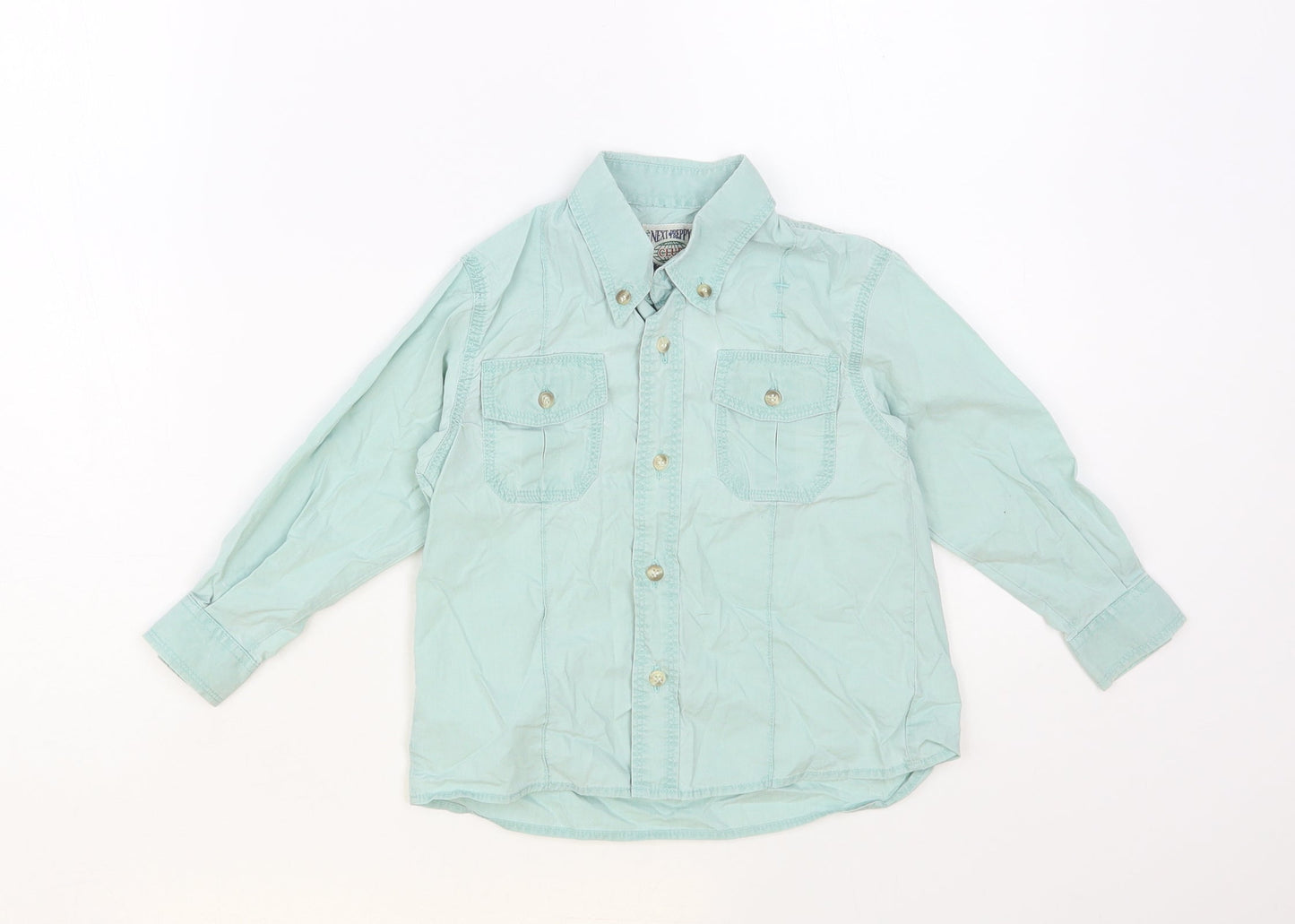 NEXT Boys Green Cotton Basic Button-Up Size 2 Years Collared Button