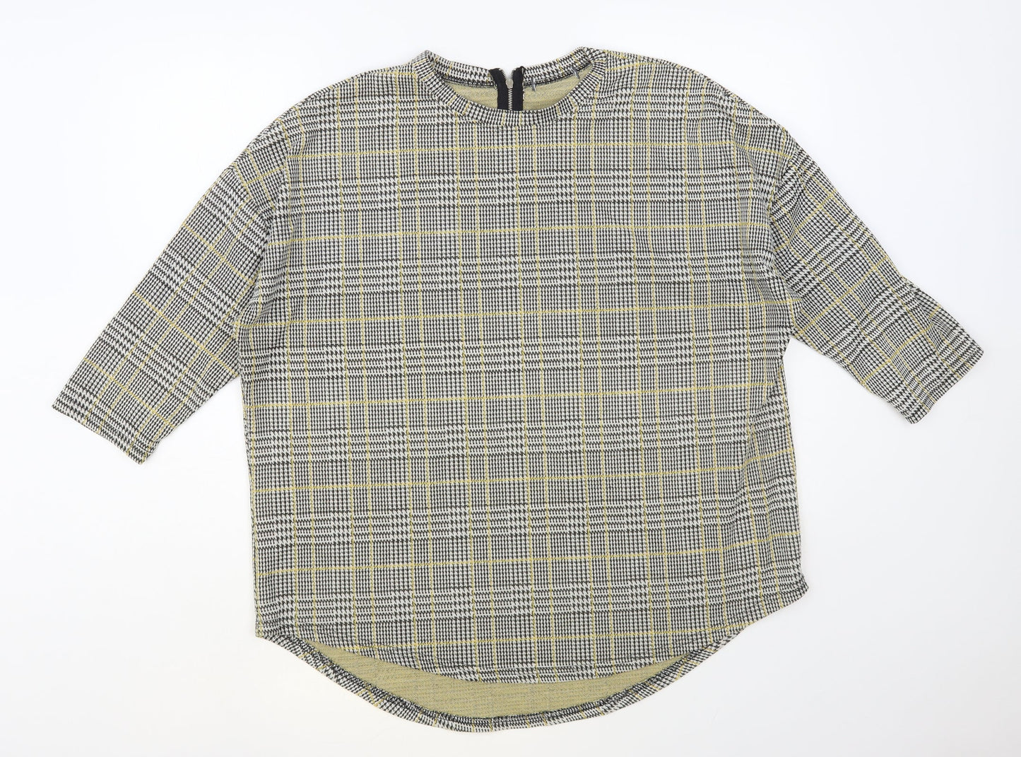 Primark Womens Grey Plaid Polyester Basic Blouse Size 16 Round Neck