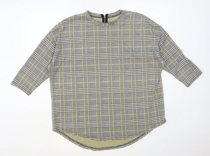 Primark Womens Grey Plaid Polyester Basic Blouse Size 16 Round Neck