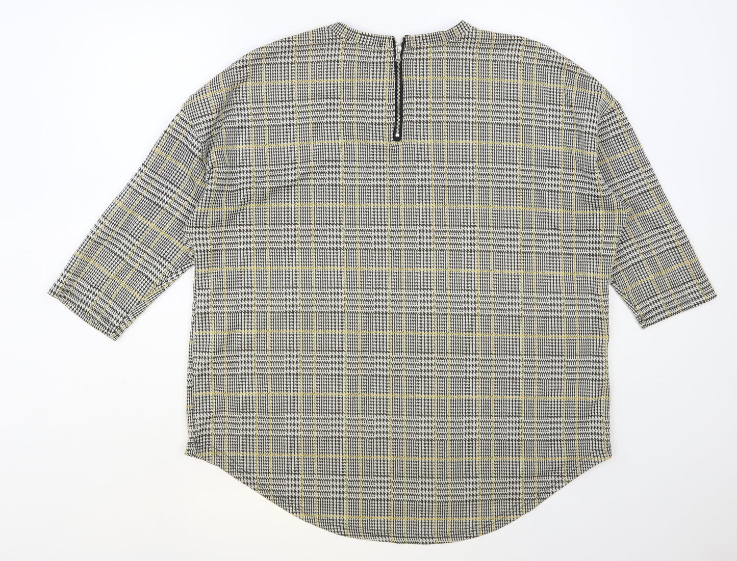 Primark Womens Grey Plaid Polyester Basic Blouse Size 16 Round Neck