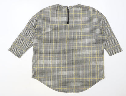 Primark Womens Grey Plaid Polyester Basic Blouse Size 16 Round Neck
