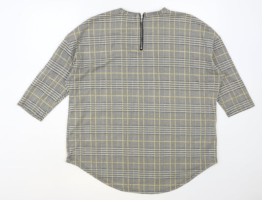 Primark Womens Grey Plaid Polyester Basic Blouse Size 16 Round Neck