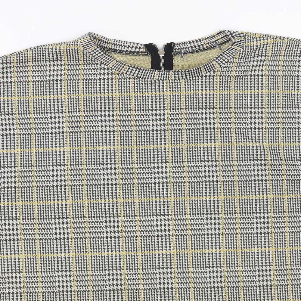 Primark Womens Grey Plaid Polyester Basic Blouse Size 16 Round Neck