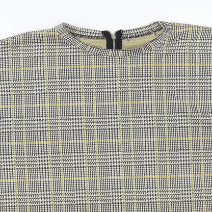 Primark Womens Grey Plaid Polyester Basic Blouse Size 16 Round Neck