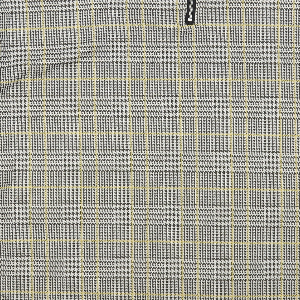 Primark Womens Grey Plaid Polyester Basic Blouse Size 16 Round Neck