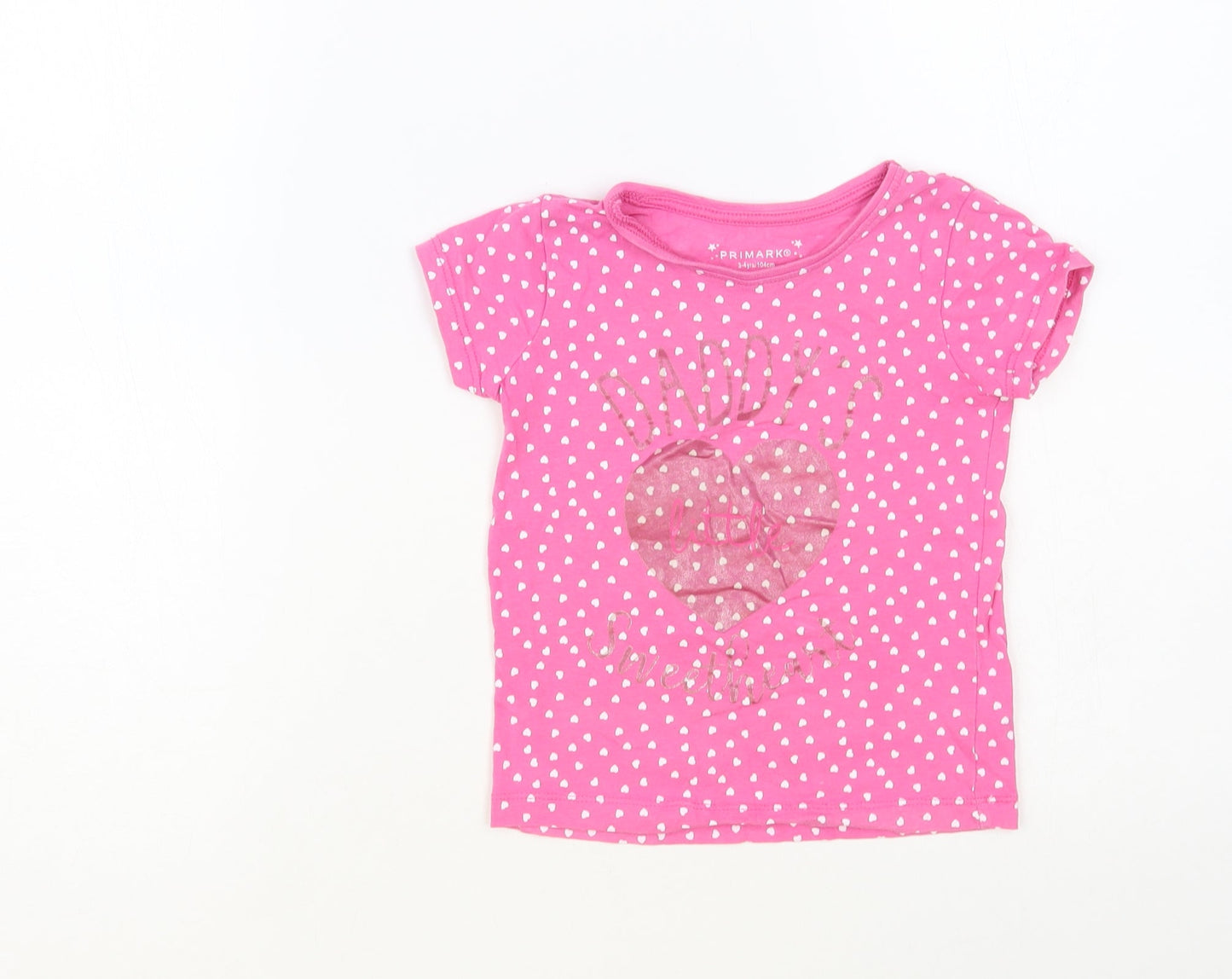 Primark Girls Pink Geometric Cotton Pullover T-Shirt Size 3-4 Years Crew Neck Pullover - Daddy's Little Sweetheart