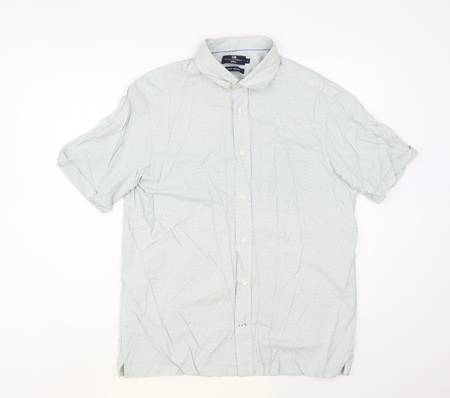Mens UK Size L Blue Harbour Green  Button-Up Short Sleeve Casual Shirt