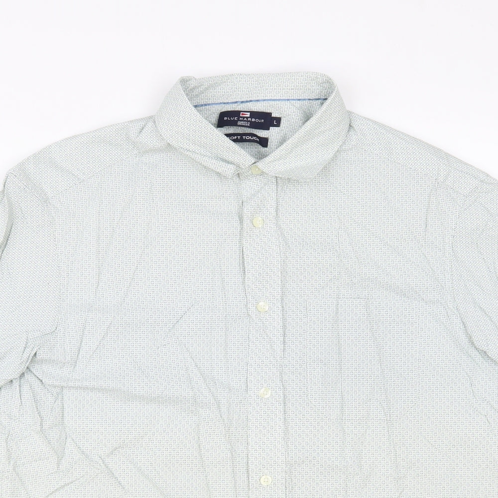 Mens UK Size L Blue Harbour Green  Button-Up Short Sleeve Casual Shirt