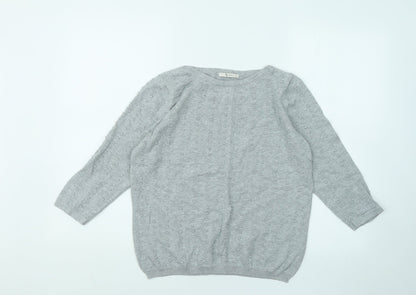 TU Womens Grey Round Neck Geometric Cotton Pullover Jumper Size 12