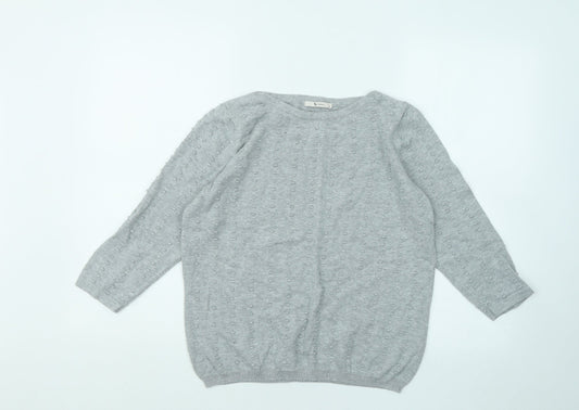 TU Womens Grey Round Neck Geometric Cotton Pullover Jumper Size 12