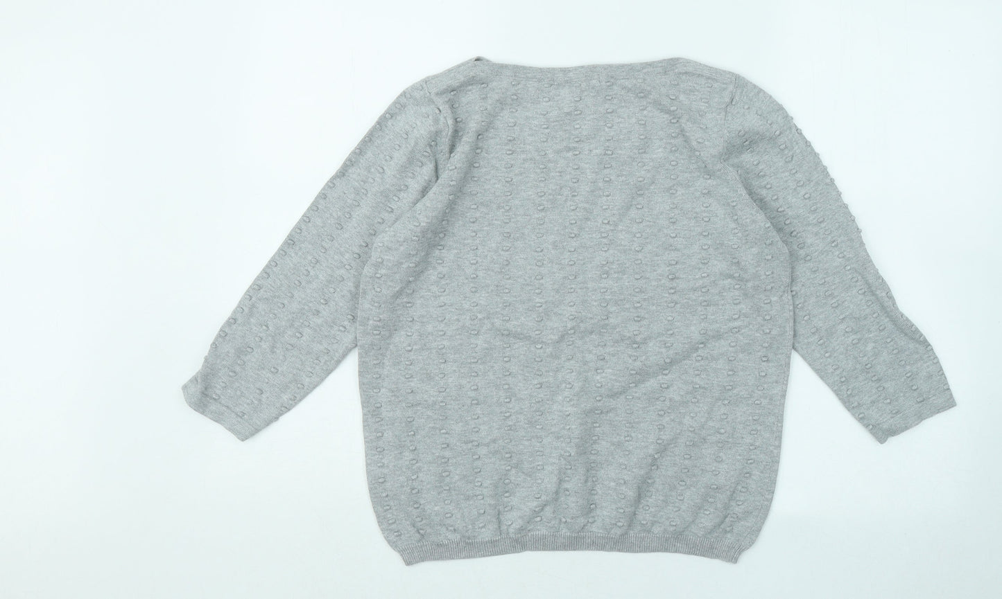 TU Womens Grey Round Neck Geometric Cotton Pullover Jumper Size 12