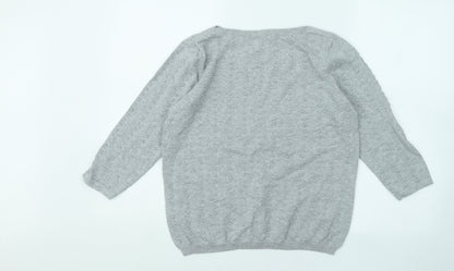 TU Womens Grey Round Neck Geometric Cotton Pullover Jumper Size 12