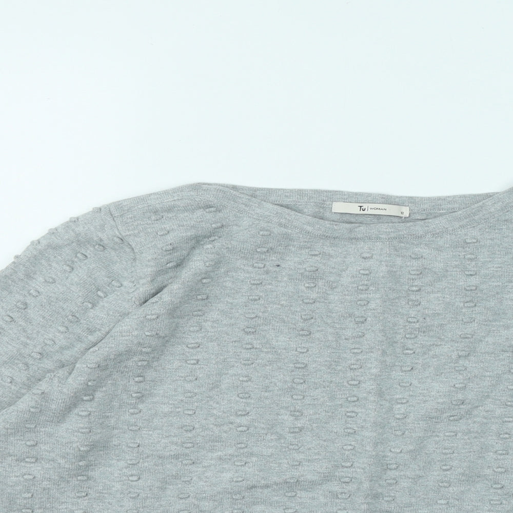 TU Womens Grey Round Neck Geometric Cotton Pullover Jumper Size 12