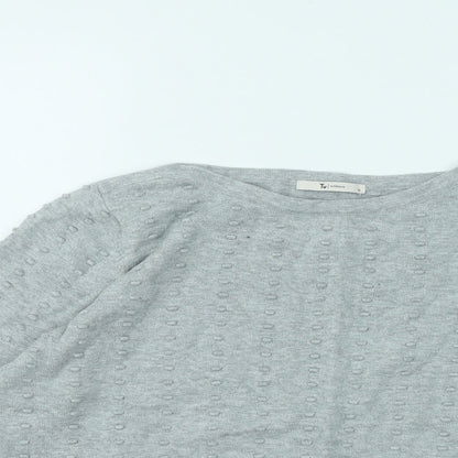 TU Womens Grey Round Neck Geometric Cotton Pullover Jumper Size 12