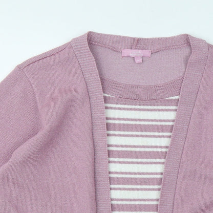 Sarah Hamilton Womens Purple Round Neck Striped Polyester Pullover Jumper Size M