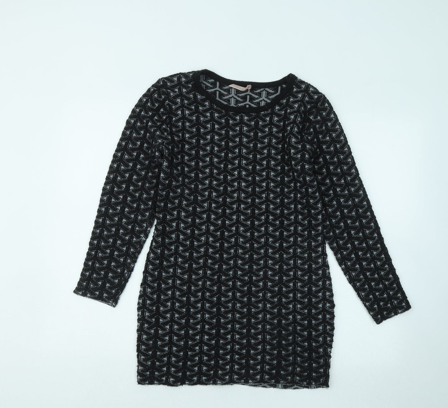 Sweetie Womens Black Round Neck Geometric Cotton Pullover Jumper Size M