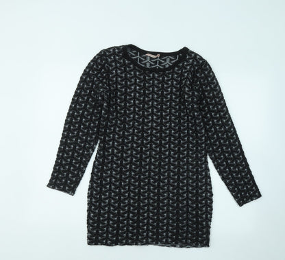 Sweetie Womens Black Round Neck Geometric Cotton Pullover Jumper Size M