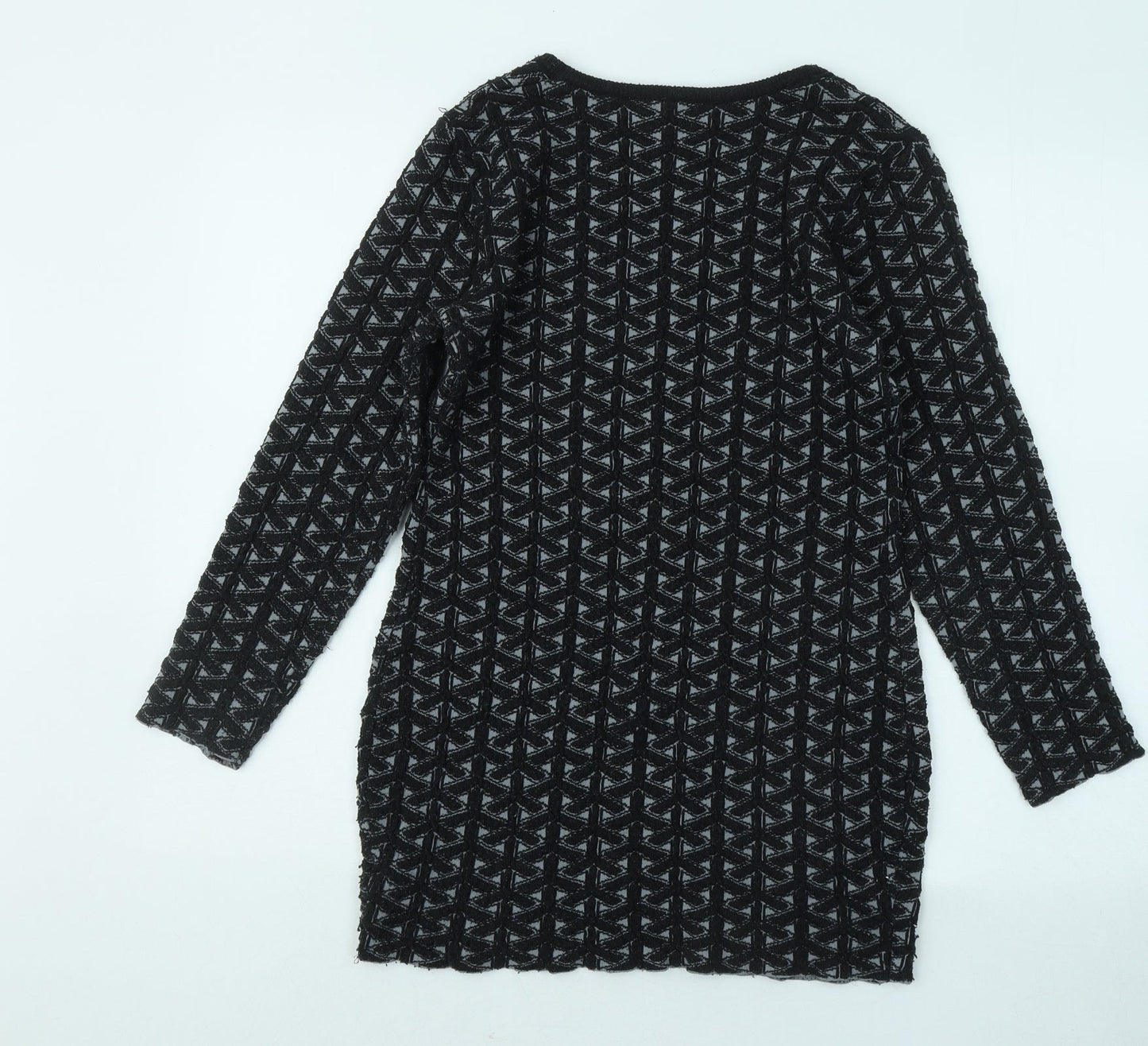 Sweetie Womens Black Round Neck Geometric Cotton Pullover Jumper Size M