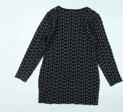 Sweetie Womens Black Round Neck Geometric Cotton Pullover Jumper Size M