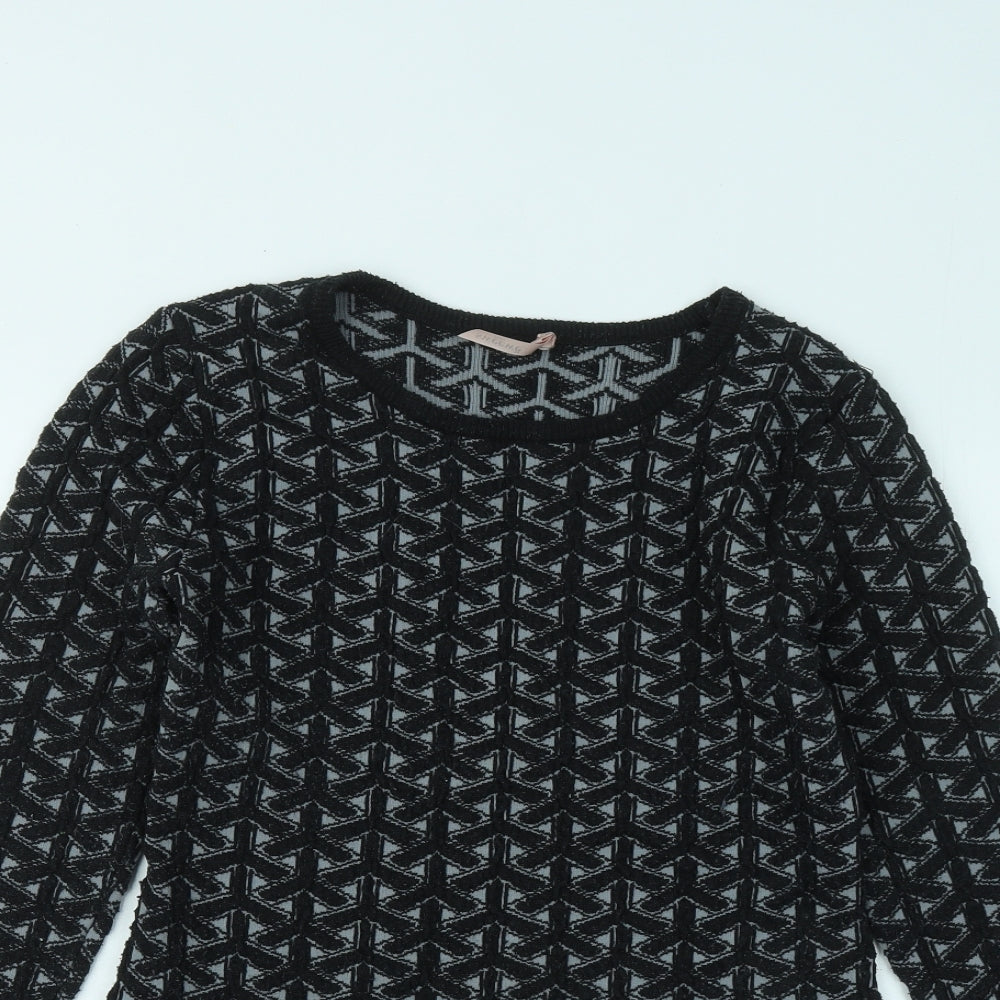 Sweetie Womens Black Round Neck Geometric Cotton Pullover Jumper Size M