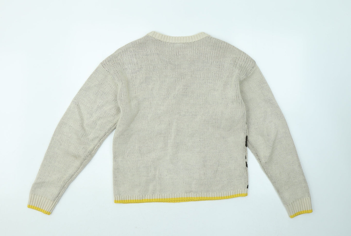 Primark Womens Beige Roll Neck Geometric Acrylic Pullover Jumper Size 6 - Owl