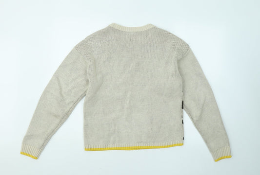 Primark Womens Beige Roll Neck Geometric Acrylic Pullover Jumper Size 6 - Owl