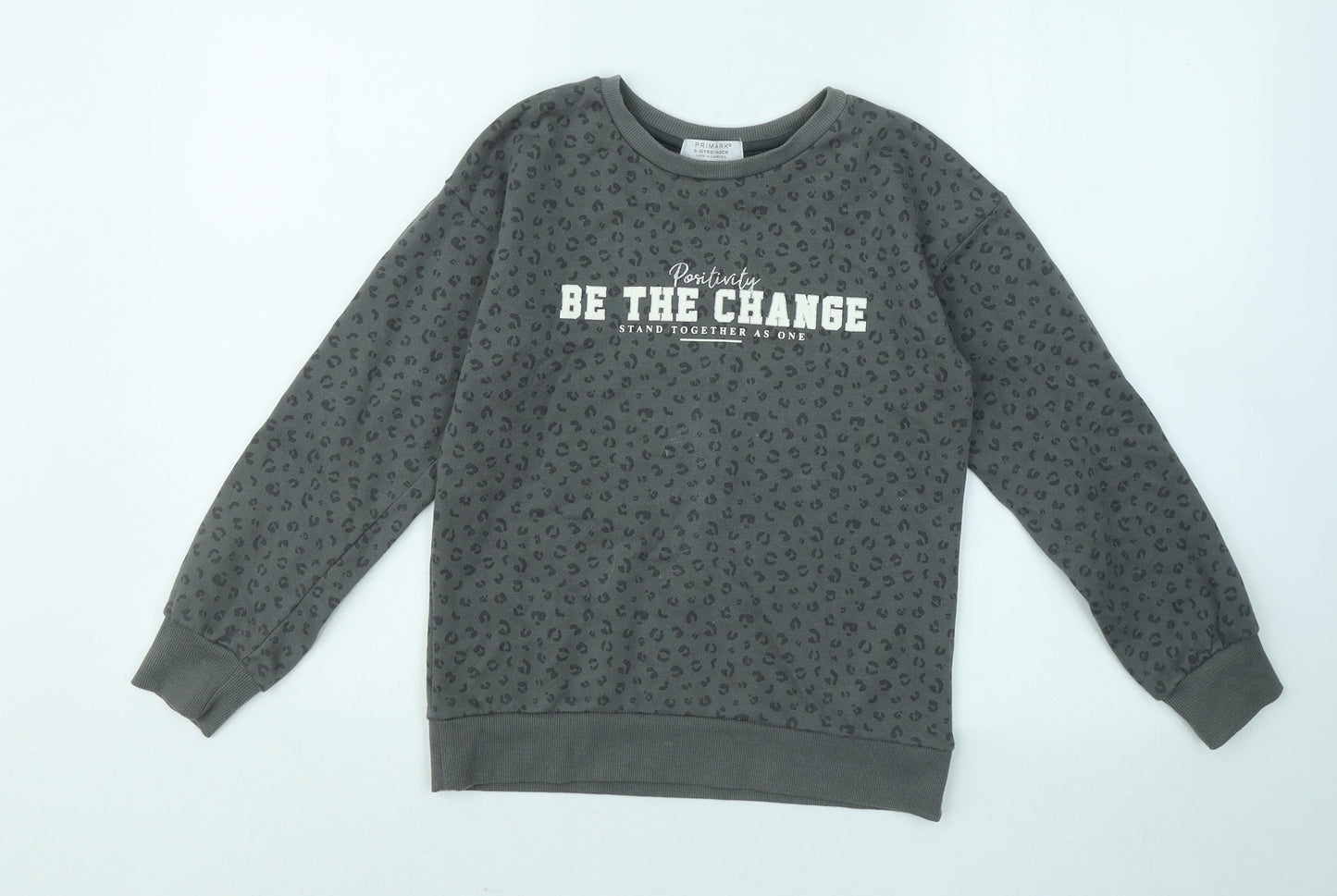 Primark Girls Grey Animal Print Cotton Pullover Sweatshirt Size 9-10 Years Pullover - Be The Change, Leopard Print