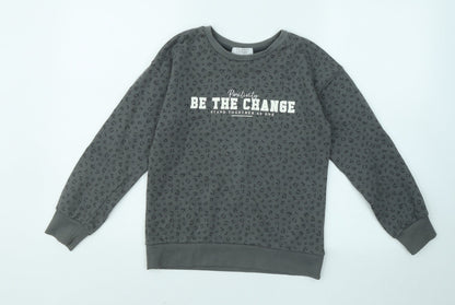 Primark Girls Grey Animal Print Cotton Pullover Sweatshirt Size 9-10 Years Pullover - Be The Change, Leopard Print