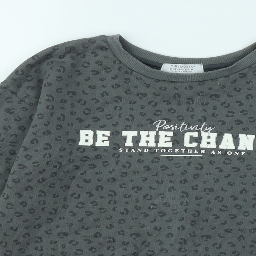 Primark Girls Grey Animal Print Cotton Pullover Sweatshirt Size 9-10 Years Pullover - Be The Change, Leopard Print