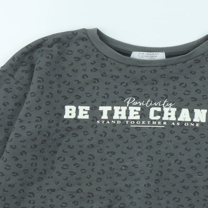 Primark Girls Grey Animal Print Cotton Pullover Sweatshirt Size 9-10 Years Pullover - Be The Change, Leopard Print