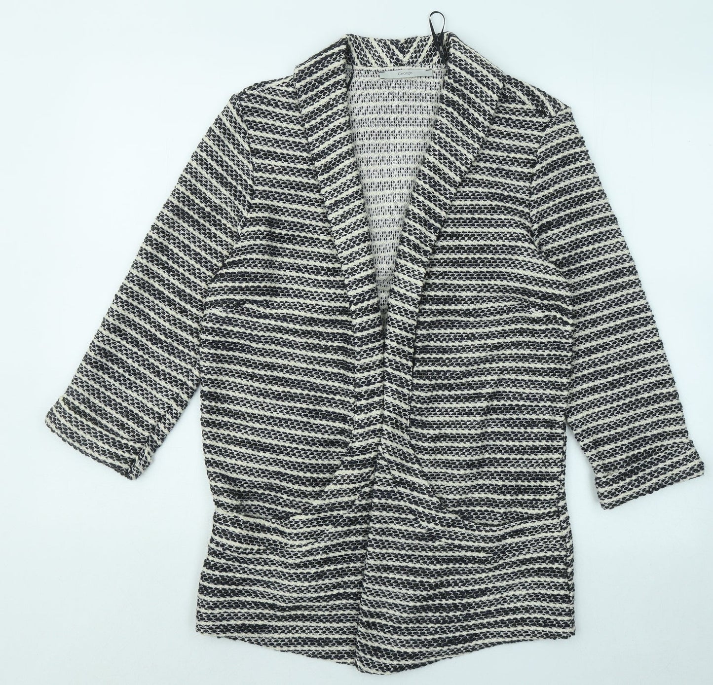 George Womens Black V-Neck Geometric Acrylic Cardigan Jumper Size 12