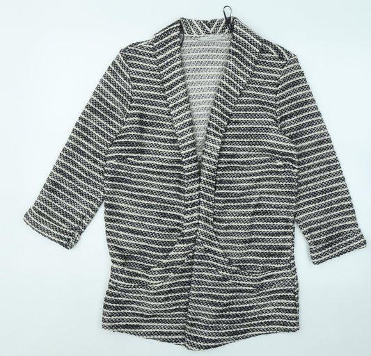 George Womens Black V-Neck Geometric Acrylic Cardigan Jumper Size 12