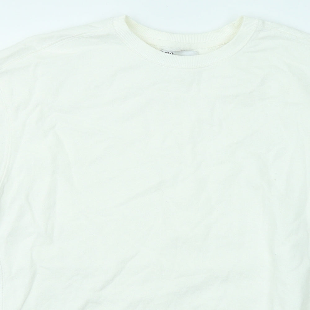 Bershka Womens White Cotton Pullover Sweatshirt Size M Pullover