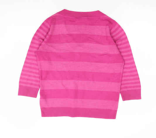 BHS Womens Pink V-Neck Striped Acrylic Pullover Jumper Size 10