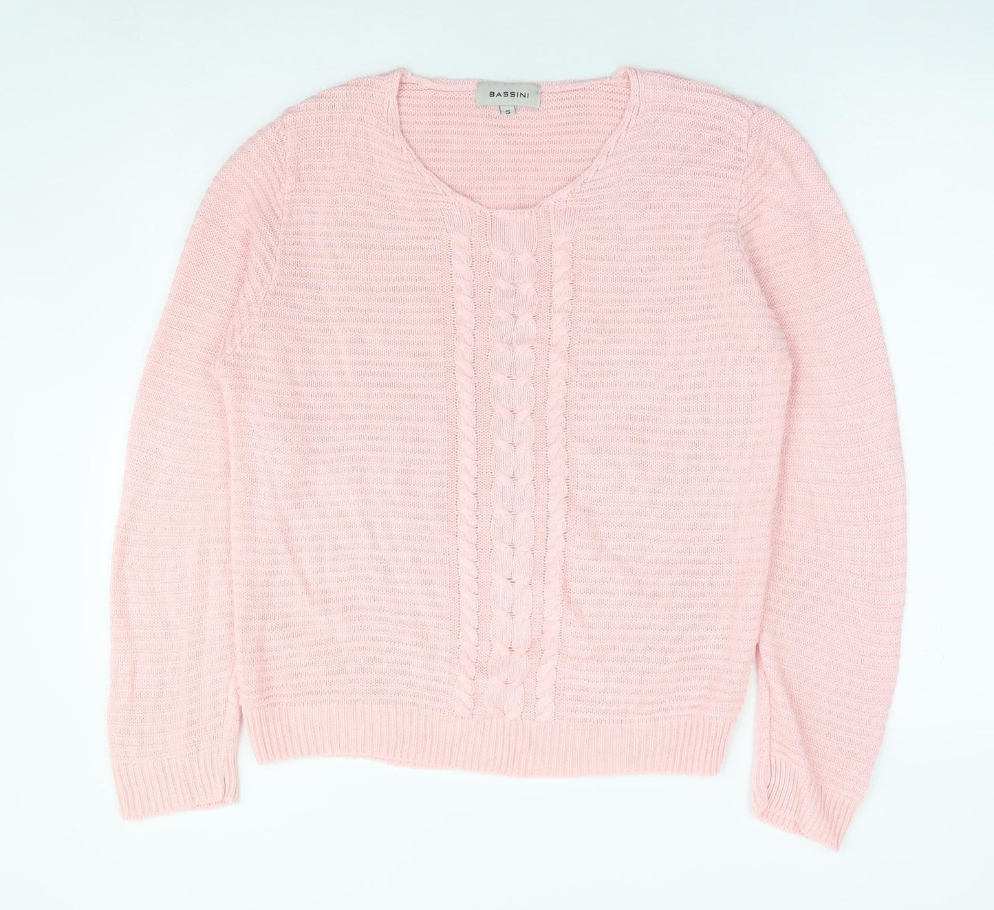 BASSINI Womens Pink Scoop Neck Acrylic Pullover Jumper Size S