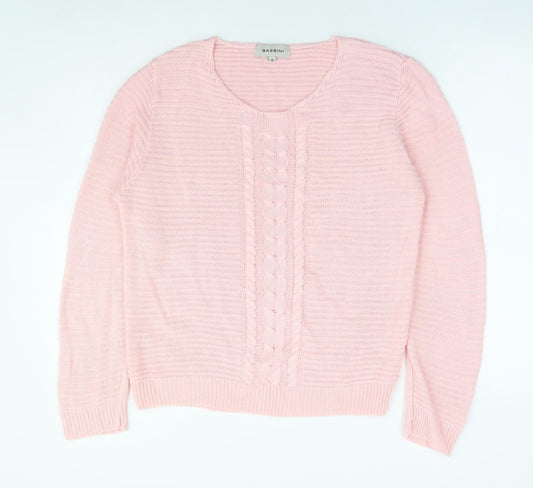 BASSINI Womens Pink Scoop Neck Acrylic Pullover Jumper Size S