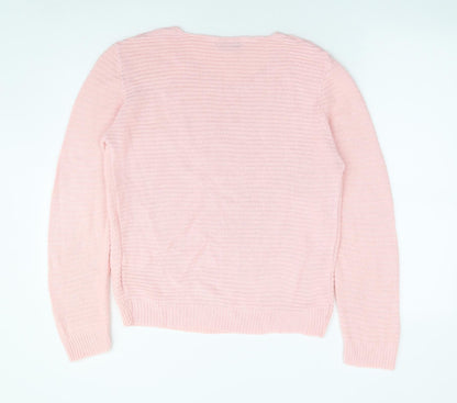 BASSINI Womens Pink Scoop Neck Acrylic Pullover Jumper Size S