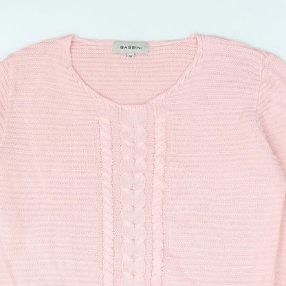BASSINI Womens Pink Scoop Neck Acrylic Pullover Jumper Size S