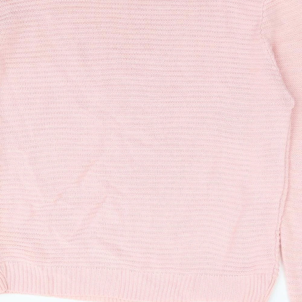 BASSINI Womens Pink Scoop Neck Acrylic Pullover Jumper Size S