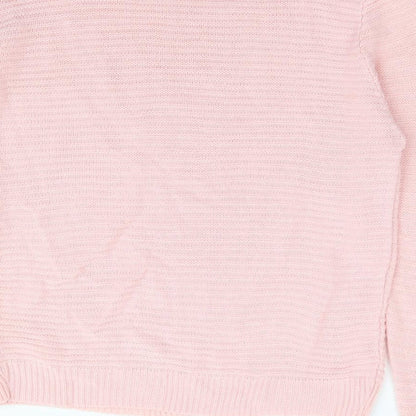 BASSINI Womens Pink Scoop Neck Acrylic Pullover Jumper Size S