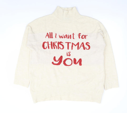 Avenue Womens Beige Mock Neck Acrylic Pullover Jumper Size M - All I want for Christmas is You