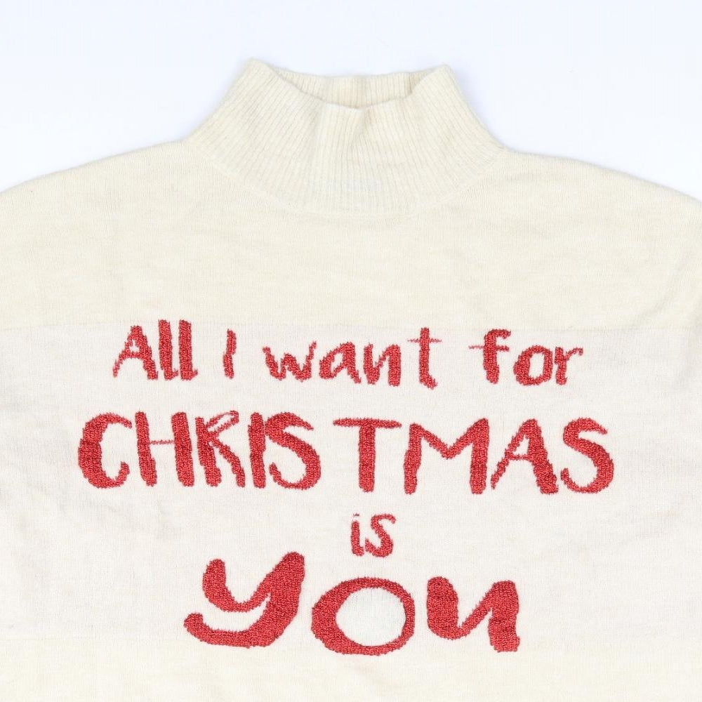 Avenue Womens Beige Mock Neck Acrylic Pullover Jumper Size M - All I want for Christmas is You